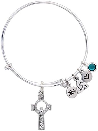 Ashling Aine Celtic Bangle Charm Bracelet ("Emerald Island" Celtic High Cross Bangle Charm Bracelet)