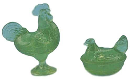 Dollhouse Miniature Chrysnbon Rooster and Nesting Hen Green