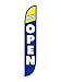 LookOurWay Feather Flag Pole Kit - 12 Feet Tall Advertising Flag Banner with Fiberglass Pole Kit and Ground Spike for Business Promotion - Grand Opening Flags - Now Open Blue & Yellow (10M1200029)