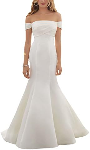 2018 Wedding Gowns Mermaid Off Shoulder Satin Pleats Bridal Wedding Dresses for Bride Ivory 12
