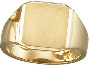 18K Yellow Gold, 14.00 Mm, Men's Solid Signet Ring, Size: 10