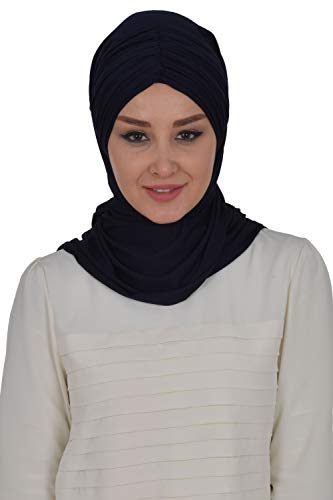 Jersey Shawl for Women Cotton Head Wrap Modesty Turban Cap Scarf Navy Blue