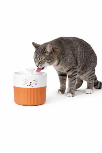 Bebedero Gatos - Perro - Flamingo Mali Redondo Terracota & Blanco - diseño Exclusivo - 2L - plástico - Bomba Super silenciosa con Apagado automático - Filtro carbón Activo - indicador Luminoso