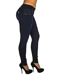 Pantalones vaqueros ajustados Levanta Cola elásticos con diseño colombiano para niños y adultos.