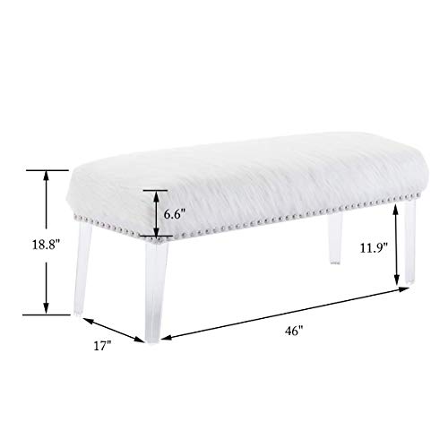 Upholstered Bed Bench White Faux Fur Bench Nailhead Ottomans Footstools
