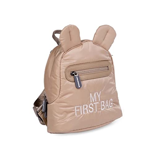 CHILDHOME, Baby Backpack, School, Kindergarten, Nursery, Two Compartments, Lunchbag/Bottle Capacity, Removable Safety Buckle, Waterproof, My First Bag, Quilted Beige