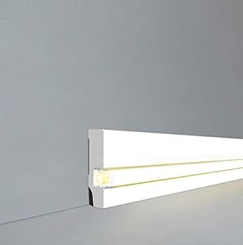LED/Licht Fuß- u. Sockelleisten'Fürth' 58 x 13 mm MDF foliert / 721.1358L | LED Sockelleiste | Lichtleiste | Inklusive weißer