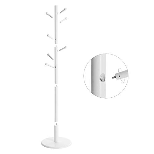 VASAGLE Coat Rack Free Standing with 7 Rounded Hooks, Wood Hall Tree