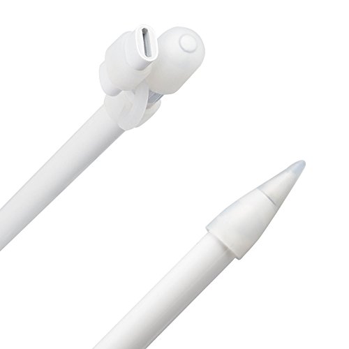 Jisoncase Apple Pencil Cozy Pencil Charging Adapter Holder, 2 Sets of Protective Cover Holder for iPad Pro Pencil and Lightning to Micro USB Adapter 4 Pieces Included-White JS-APL-06P00