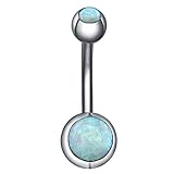 14g Fire Opal Belly Button Rings 316l Surgical Stainless Steel Belly Navel Ring Body Jewelry Piercing (White)