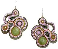 'Wisteria Blossom' Freeform Soutache Earrings with Serpentine, Freshwater Pearls, Agate. Green, Pink, Purple Drop Earrings. Free shipping Canada &amp; USA.