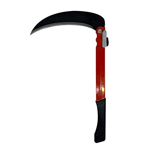 TULGIGS Portable Foldable Sickle (16.9"X 9.85") Carbon Stainless Steel Grass Folding Sickles for Lawn Gardening Farming, Weeding Weed eliminating Nylon Work Gloves M Size with Dots