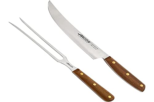 Arcos Grillbesteck Set - Messer 20 cm und Gabel 21,5 cm, Edelstahl NITRUM, Holzgriff Ovengkol FSC, 2-teilig, Serie Nordika, umweltfreundliche Verpackung