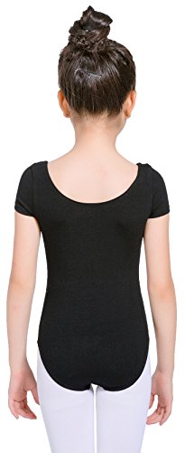 Molldan Girls' Dance Ballet Leotard Short Sleeve Kids Activewear Dress Jumpsuit (10-12Years, Black) - Thumbnail 3