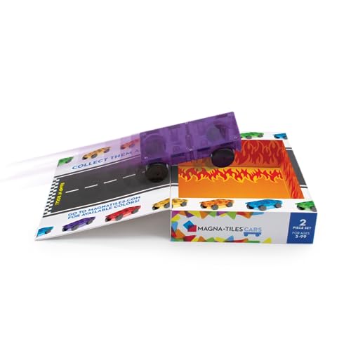 Magna-Tiles Cars - Purple & Red 2-Piece Magnetic Construction Set, The Original Magnetic Building Brand