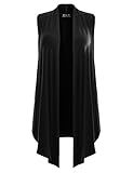 BILY Women's Classic Open Front Sleeveless Drape Cardigan Black Large