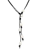 Women's Long Leather Necklace with Cultured Freshwater Pearl Pendant Costume Jewelry 18''