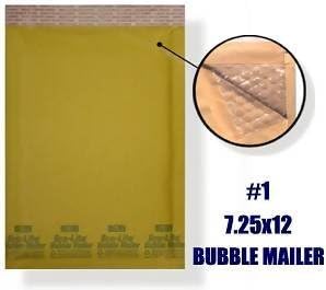 #1 7.25" x 11" KRAFT BUBBLE MAILERS PADDED ENVELOPES-200 qty