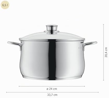 Diadem Plus Kochtopf Induktion 24 cm – 6,5 l großer Fleischtopf aus Cromargan Edelstahl mit Glasdeckel, hohem Rand, spülmaschinenfest, langlebig und unbeschichtet für gesunde, leckere Mahlzeiten