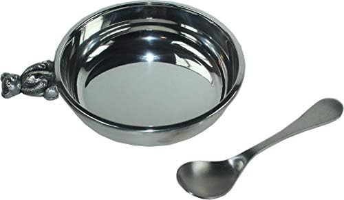 Wentworth Pewter - Teddy Bear Pewter Porridge Bowl, Porringer and Spoon, Baby Gift, Keepsake,