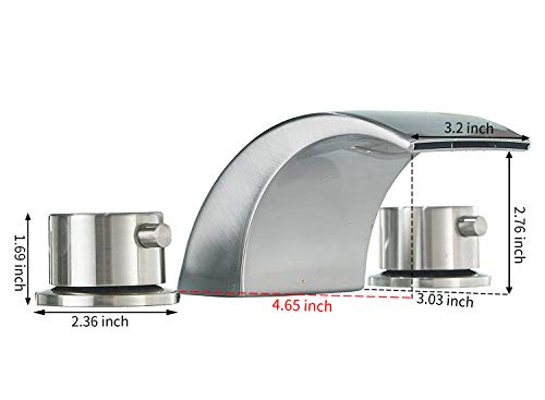 Bathfinesse 8-16 Inch LED Waterfall Widespread Bathroom Sink Faucet 3 Holes with Two Handles Commercial Brushed Nickel Lavatory Faucets