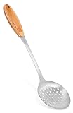 Internet’s Best Stainless Steel And Bamboo Skimmer | Wooden Kitchen Utensil Metal Skimmer | Cooking Spoon Strainer Soups Pasta