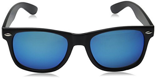zeroUV ZV-8025-04 Retro Matte Black Horned Rim Flash Colored Lens Sunglasses, Black/Blue, 58mm