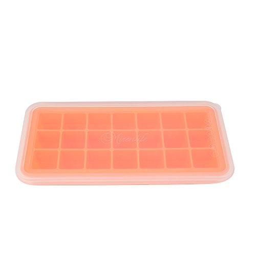 Mirenlife Food Grade Silicone Ice Cube Tray with Lid, FDA Certified Silicone Mold, Pinch Test Passed, 21 Cubes, Orange
