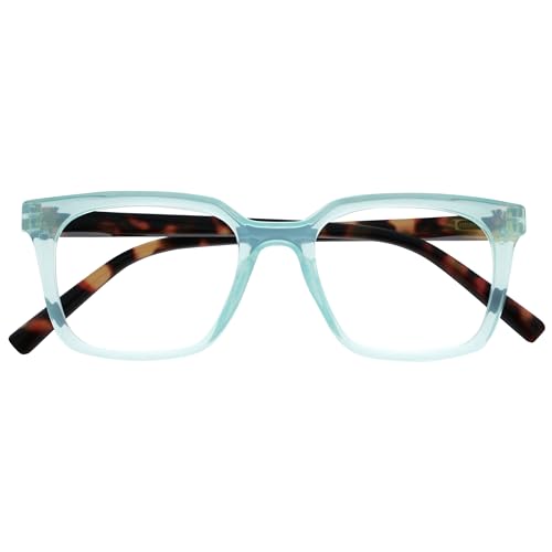 OPULIZE KOI Reading Glasses - Large Rectangular Frame - Aqua - Mens Womens - Spring Hinges - R50-Q - +1.00