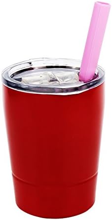 Colorful PoPo Kids Stainless Steel Cup Lovely Small Rambler Tumbler, Double Wall Vacuum Insulated Water Bottle with Lid and Silicone Straw, 8.5 OZ (1, Red)