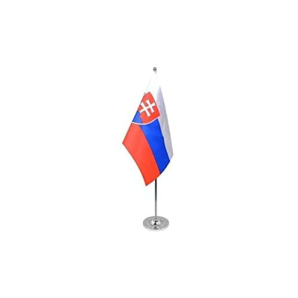 AZ FLAG Slovakia Prestige Table Flag 6'' x 9'' - Slovak Office Decoration 100% Satin 22 x 15 cm - Desk Flag with Steel Pole and Base