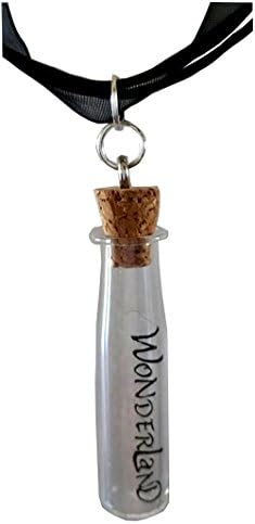 Alice in Wonderland Vial Bottle Pendant on a Spun Silk Black Choker Necklace