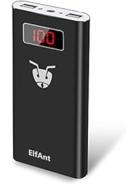 ElfAnt Metal Shell Portable Power Bank,Dual USB Ports External Battery Charger,Screen Digital with Display,LED Light for iPhone,Samsung Galaxy and More (Black)