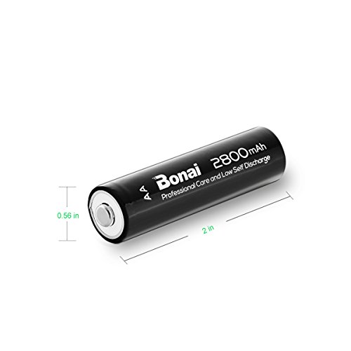 Bonai 4 Packs 2800mAh AA Rechargeable Batteries 1.2V NiMH Low Self