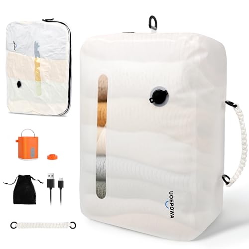 UOEPOWA Vacuum Bags for Travel with Wireless Pump, 180° Open Zipper, IPX8 Waterproof Durable, See-Through Window, 33L Recycled Space Saver Compression Bags for Backpack, Suitcase, Home Storage, 1-Pack
