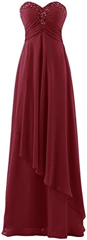 Mewer Chiffon Sweetheart Bridesmaid Dress Long Asymmetrical Prom Evening Dress Strapless Burgundy us15w