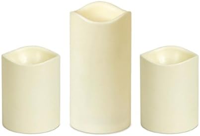 By BriteStar Set of 3 Ivory B/O Flameless LED Lighted Flickering Wax Christmas Pillar Candles with Remote