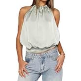 Women Satin Halter Top Backless Sexy Going Out Tops Y2k Tank Shirts