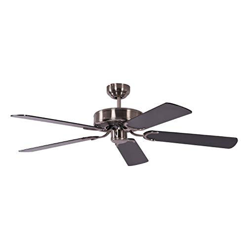 Pepeo Ventilateur De Plafond Sans Éclairage Potkuri, Argent Patiné, Pâles Réversibles Noires / Rayures, 132 Cm