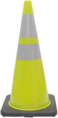 CJ Safety 28" Lime Green PVC Traffic Safety Cones with Black Base & 6" & 4" Reflective Collars - 7 Lbs each (150 Cones)