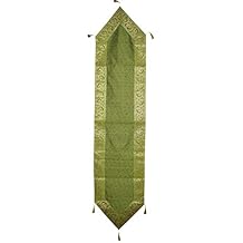 Mogul Interior Ethnic Indian Green Handmade Table Runner for Dining Table Decoration 72x16