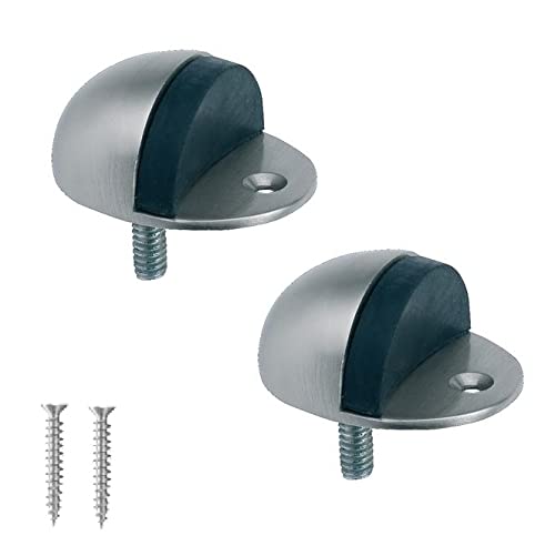 TERF® Aluminium Door Stopper Floor Mounted Oval Dome Shape 50mm Doorstop Floor Mounted Oval Door Stopper Including Fixing Screw - Pack of 2
