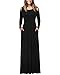 Mixfeer Womens Plain Maxi Dress Strappy Cold Shoulder Long Sleeve Dress Floor Length Dress with Pockets Black