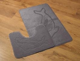 HometexstyleGrey Dolphin Bath Mat & Pedastal Mat Set 2 piece Non Slip