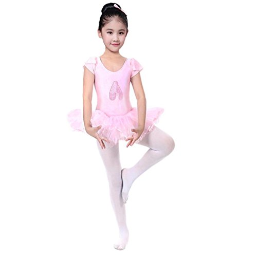 Minisoya Toddler Baby Girls Gauze Leotards Bodysuit Tutu Dress Rhinestone Ballet Dancewear Dress Costume Outfits (Pink, 4T)
