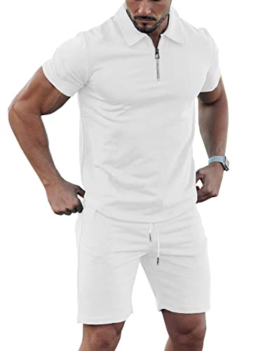 URRU Mens Short Sleeve Casual Polo Shirt and Shorts