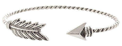 Arrow cuff feather bracelet - silver tone