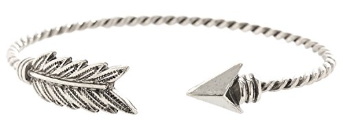 Arrow Cuff Feather Bracelet - Silver Tone