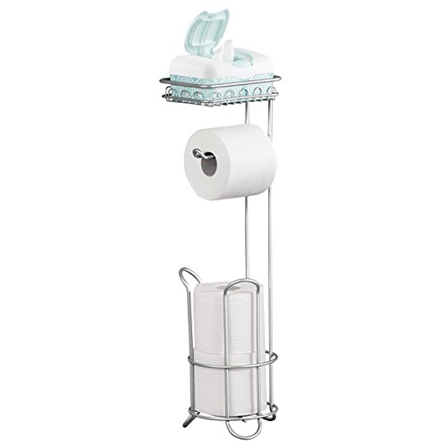 mDesign Free Standing Toilet Paper Dispenser/Holder with Shelf for Bathroom - Chrome