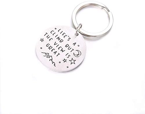 LIGHTBLUE Motivational Gift Life is A Climb But The View is Great Pendant Keychain Stainless Steel Keyring Jewelry Gifts